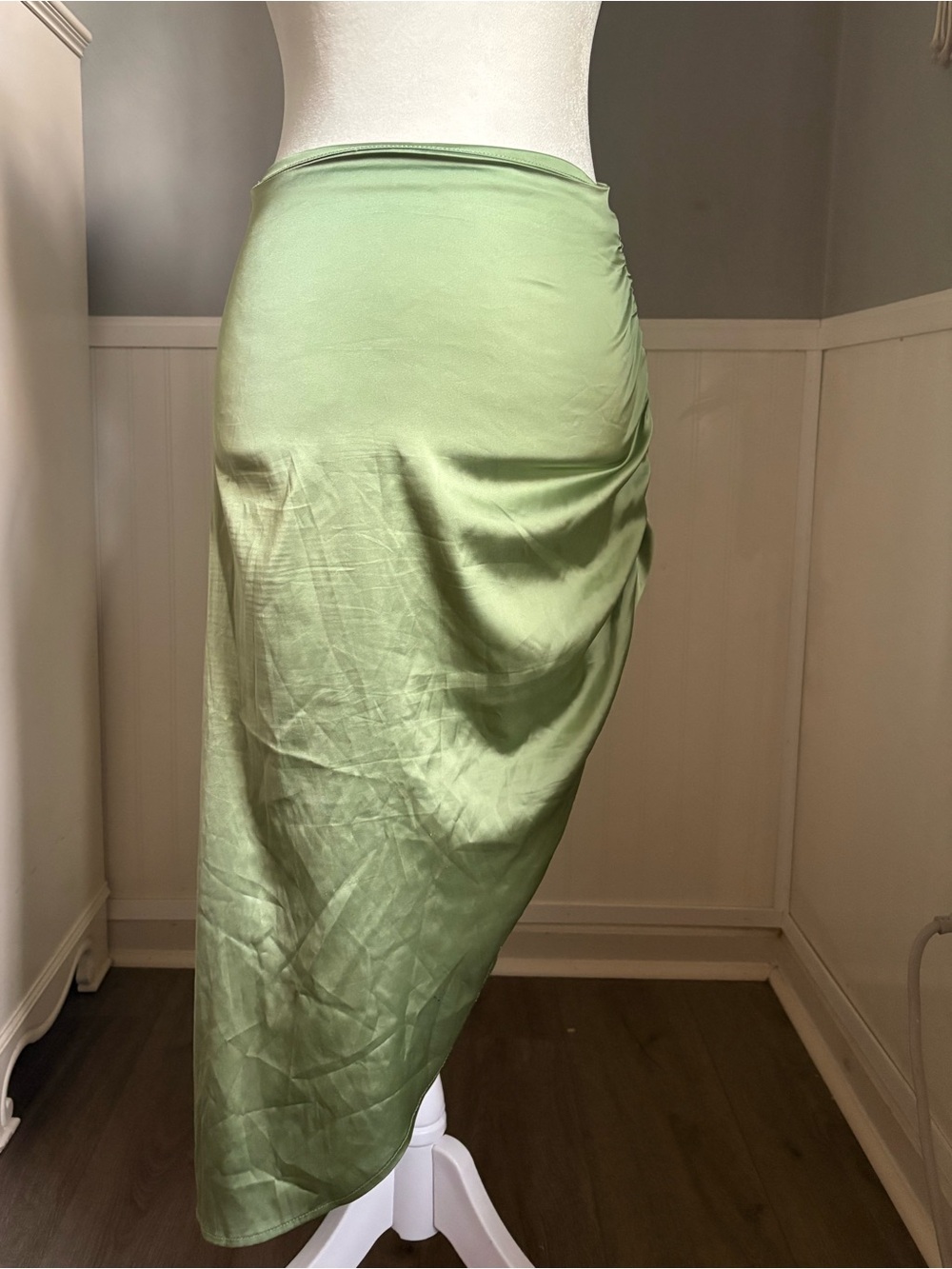 Light Olive Asymmetrical Satin Skirt